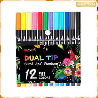 12 Colors Artist Brush Markers Pens, Dual Tip (Brush and Fineliner) Art Marker Pen for Note taking Planner Hand Lettering Drawing Writing Sketching (1)