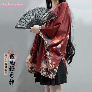 2021 Nuevo Verano Suelto Rojo Negro Japonés Samurai Streetwear Cardigan Mujeres Hombres Harajuku Haori Kimono Cosplay Blusa Top Yukata (1)