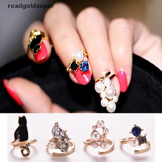 rgs mujeres anillos de moda gato perla circón anillos de uñas conjunto de 4 unids/set chic nudillo anillos super
