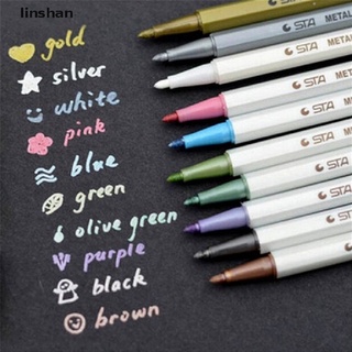 [linshan] 10 piezas de color metálico fino lápiz marcador diy álbum dauber pluma set impermeable [caliente]
