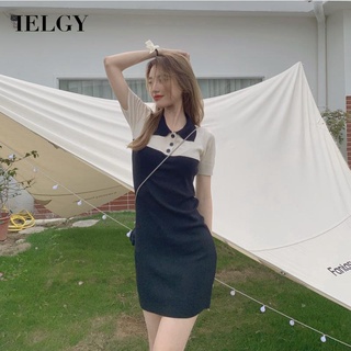 Vestido De malla para mujer con Mangas cortas POLO De color sólido-Moda Coreana para mujer