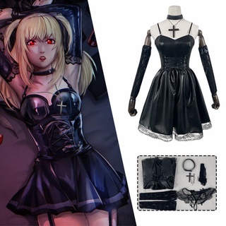 [Nuevo] Misa Amane Death Note Cosplay Anime Halloween Mujer Disfraz De Fantasía Negro Vestido (1)