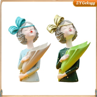 Resin Girls Figurine Tabletop Dried Flower Vase Sculpture Home Ornaments