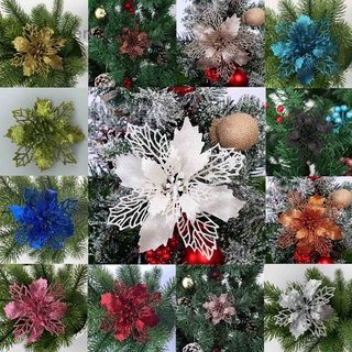 5 pzs flores artificiales de navidad con purpurina/flores falsas/decoraciones de árbol de navidad/decoraciones de navidad/regalo de año nuevo
