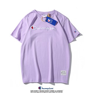 Campeón bordado de manga corta T-Shirt mujeres pareja camiseta