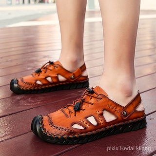 38-48 hombres verano zapatos de playa transpirable antideslizante Genunie sandalias de cuero DlnT
