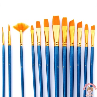 12 pzs/juego de pinceles de pintura acuarela de nailon para cabello al óleo pluma diy arte herramienta