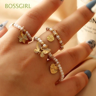 Bossgirl 4 piezas/juego De anillos De cuerda ajustables a la moda con colgante De mariposa (1)