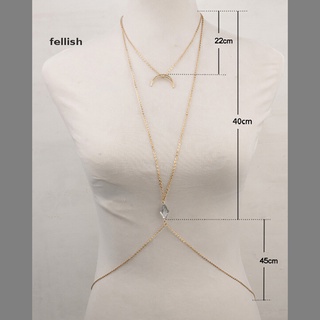 [Fellish] Sexy Ladies Belly Waist Cross Body Harness Chain Necklace Bikini Body Jewelry 436CO