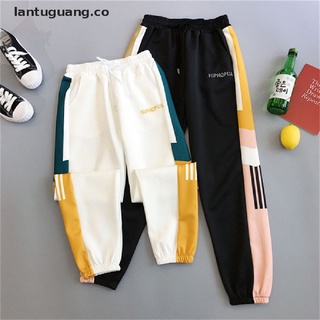 lantuguang: pantalones casuales hip hop para mujer, color negro suelto, cintura alta, bolsillos deportivos [co]