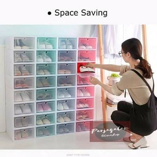 Lugares de almacenamiento para guardar zapatos apilamiento de plástico transparente Rack zapatilla caja plegable gran modelo caja