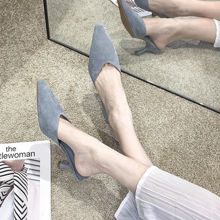 Zapatillas de verano para mujer2021Nuevo estilo coreano todo-fósforo zapatos de tacón alto puntiagudos del dedo del pie Semi zapatilla talón Stiletto mocasines de moda (6)