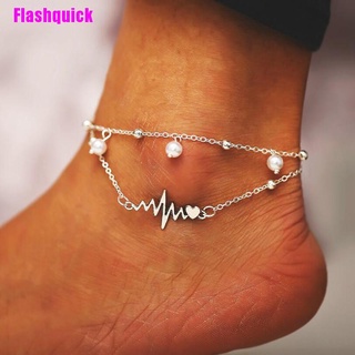 [Flashquick] Pulsera bohemio de verano playa tobillera perla electrocardiograma joyería para mujer