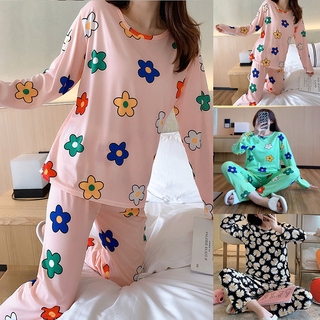 2 pzs Pijama De Manga larga y cuello redondo Para otoño/invierno Para mujeres