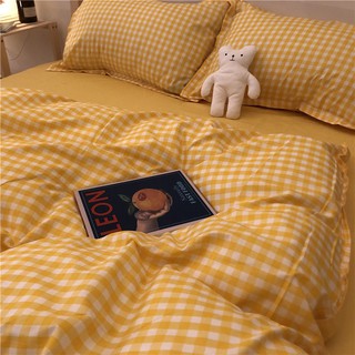 Sto Simple crema amarillo animado cama de cuatro piezas conjunto temperamento rayas edredón cubierta de tres piezas conjunto