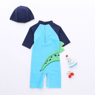 beibeitongbao anti-uv traje de baño con dinosaurio impreso verde gorra de natación de manga corta de secado rápido niños bebé niños mono jersey de buceo (5)