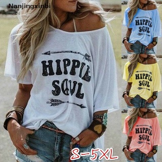 [nanjingxinbi] mujer hombro frío hippie soul carta impreso casual camiseta verano blusa top [caliente]