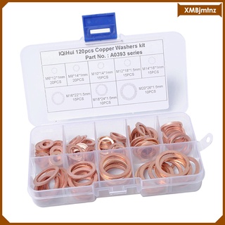 120 Pieces 8 Size Assorted Solid Copper Crush Washers Seal Flat Oil Brake Rings (4)