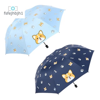 2 pzs adorables caricaturas de Moda Dog Corgi sombrillas Para mujer Uv paraguas Umbrellas Parasol lluvia Azul marino y Azul