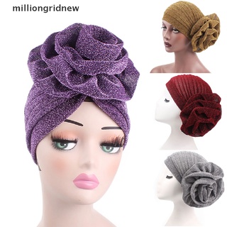 [milliongridnew] elegante gran flor purpurina turbante sombrero musulmán indio gorra mujeres cabeza envoltura headwear