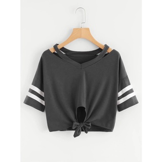 Camiseta S-2XL negro rosa blanco gris oscuro Claret Material algodón mujer nuevo vendaje cuello en V manga corta camiseta (5)