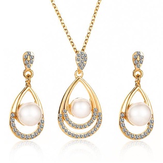 juego de aretes clásicos y collar de perlas con pedrería de diamantes de imitación colgante de gota de agua regalo de boda