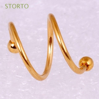 STORTO Simple Jewelry Fashion Cartilage for Women Punk Stainless Steel Helix 2Pcs Ear Stud Lip Nose Ring Body Piercing/Multicolor