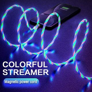 led colorido streamer magnético tipo c/micro usb/iphone cable de carga