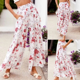 Beautyu_Pantalones casuales con estampado de cintura alta Bohemia para mujer/pantalones de pierna ancha (1)