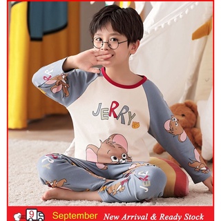 Ropa de dormir Baju Tidur Remaja Casual de manga larga Pijamas de dibujos animados impreso O-cuello Pijamas ligero Unisex para niñas y niños camisón de algodón