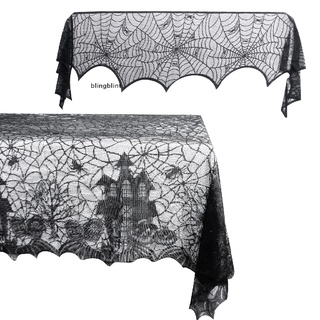 [bling] 2 piezas mantel de halloween chimenea bufanda cubierta negro castillo spiderweb encaje