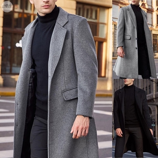 abrigo de manga larga de los hombres blazer de invierno de un solo pecho solapa de negocios gabardina cortavientos outwear overcoat casual