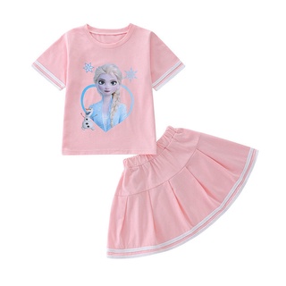 2021 nueva ropa de Frozen niñas camiseta de manga corta falda corta ropa de niños princesa Elsa conjunto