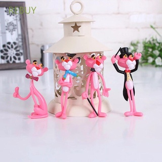 Rebuy 4 unids/set figura juguetes adornos animales modelo pantera rosa figura de acción lindo escritorio decoración Mini muñeca niños PVC dibujos animados juguetes