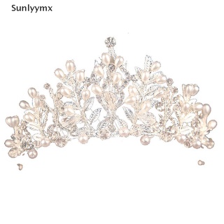 [sxm] hecho a mano perla cristal corona novia pelo joyería boda tiaras tocados blanco uyk