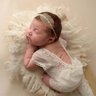 TH Newborn Baby Photography Props Girls Lace Romper Jumpsuit Headband Set Outfits