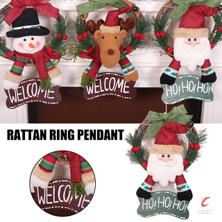 corona de navidad para puerta delantera, decoración de signo de bienvenida con papá noel, muñeco de nieve/muñeca colgante de fiesta en casa, guirnalda para ventana de pared