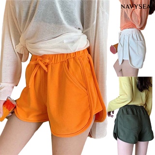 NAV Women Home Casual Solid Color High Waist Drawstring Pockets Loose Running Shorts