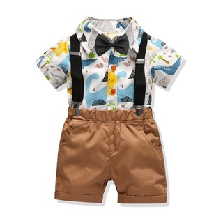 Conjunto De ropa para niño con estampado De corbata De mariposa+pantalones con tirantes