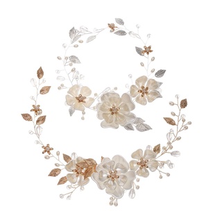 SUGEEREEE Prom Pearl Headband Wedding Headdress Bridal Hairpin Tiara Jewelry White Pearl Leaf Floral Handmade Headpiece/Multicolor (4)