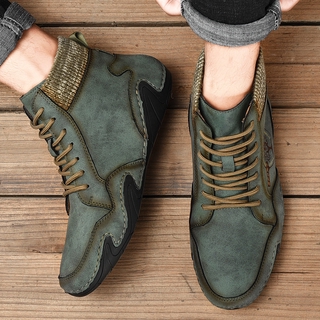 kasut kulit: botas de cuero casuales mediados de la parte superior botas de cuero zapatos de los hombres estilo británico (7)