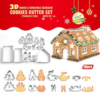 Navidad 18 piezas Set de cortadores de galletas 3D de acero inoxidable moldes de corte de galletas multiforma portátil DIY herramientas de hornear