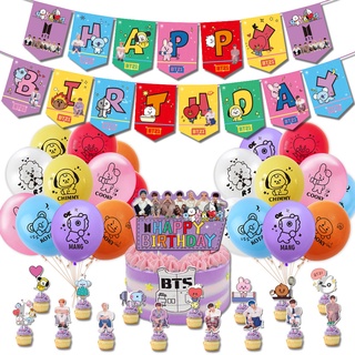 Kpop BTS BT21 juego de decoración de fiesta niños novia fiesta de cumpleaños necesidades BT21 bandera pastel Topper globo regalos