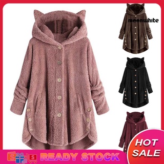 abrigo con capucha de lana para mujer con orejas de gato color sólido talla grande