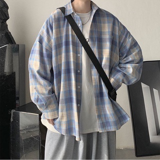 Camisa a cuadros de manga larga para hombres, estilo japonés, estilo Hong Kong, camisa exterior