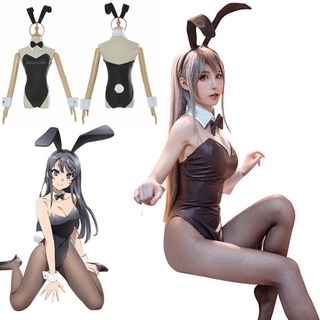 anime sakurajima mai cosplay disfraz de halloween mujeres negro sexy mono rascal no sueño de conejito chica senpai cos