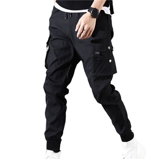 [Tninguly] Elastic Waist Autumn Trousers Drawstring Spring Trousers Multi Pockets for Daily Wear (6)