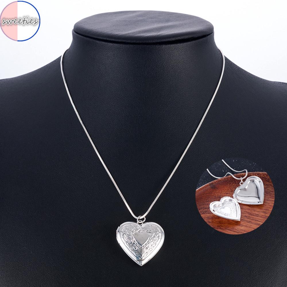 Collar de marco de fotos con colgante de plata tallado en plata/corazón/joyería creativa/regalos para mujeres