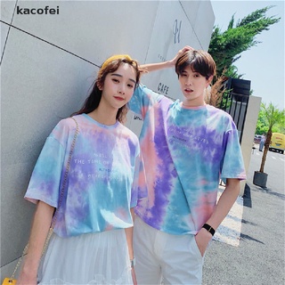 [kacofei] tie-dye camiseta de manga corta mujer top estudiante pareja fondo camisa (2)