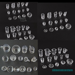 <Sh> 15 unids/Set Mini transparente tazas de bebida plato vajilla miniaturas (1)